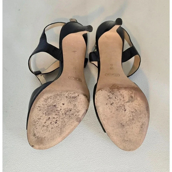 COACH Poppy Horizon Black Patent Leather Flower Ankle Heeled Sandals Sz 10 B - Picture 11 of 12